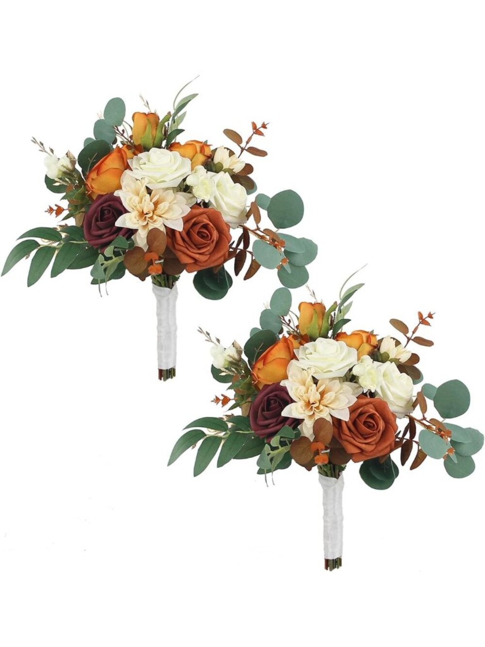 2Pcs Burnt Orange Artificial Bridesmaid Bouquets for Wedding Decor & Events